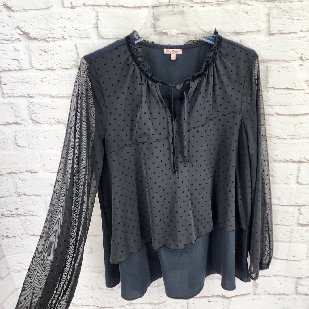Juicy Couture Sheer Mesh Top Dollette Layered Flowy Swiss Dot Work Office Large